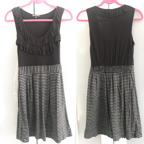 UNAVAILABLE ❌ Gray & Black Ruffle Striped Dress - Picture 2 of 10